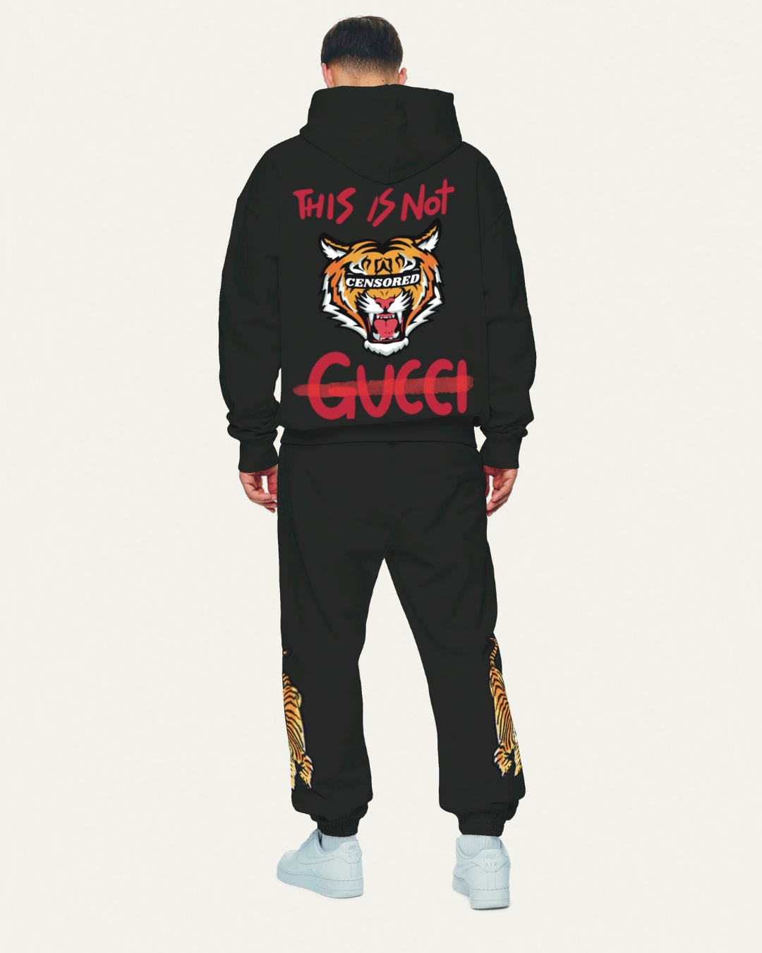 MEN'S TIGER ROAR HOODIE OVERSIZED CO-ORD SET - BLACK AND BLACK(*)