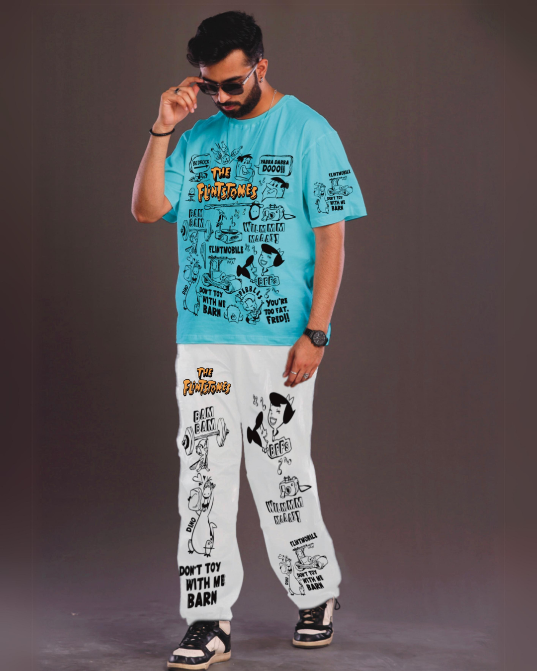 Men's The Flintstones Oversized Co-Ord Set - Blue and White