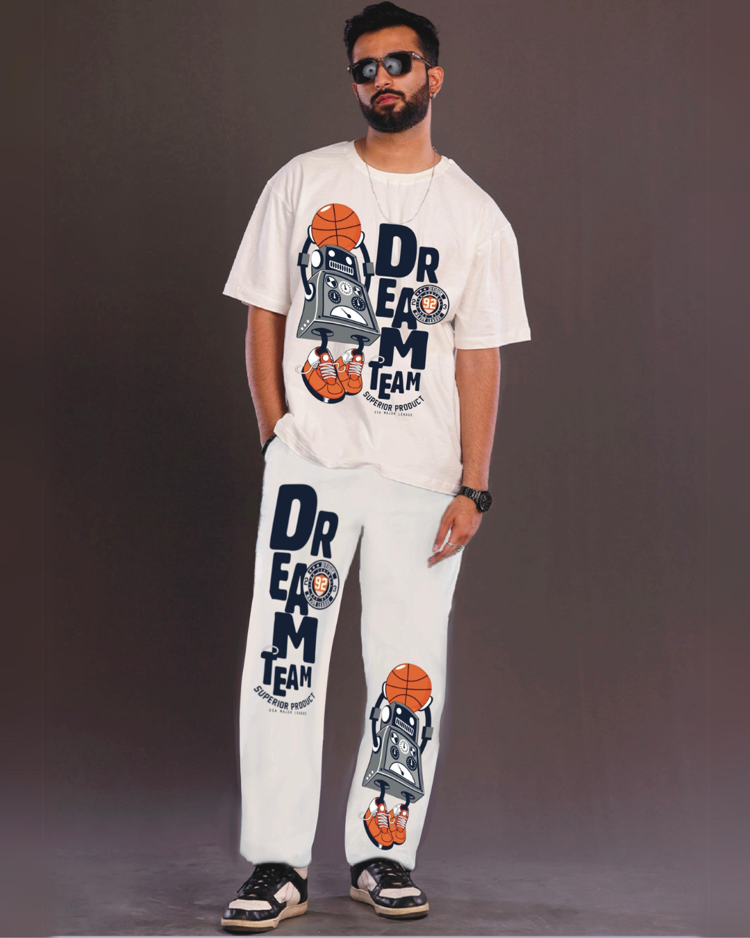 Men's Dream Team Oversized Co-Ord Set - White and White(*)