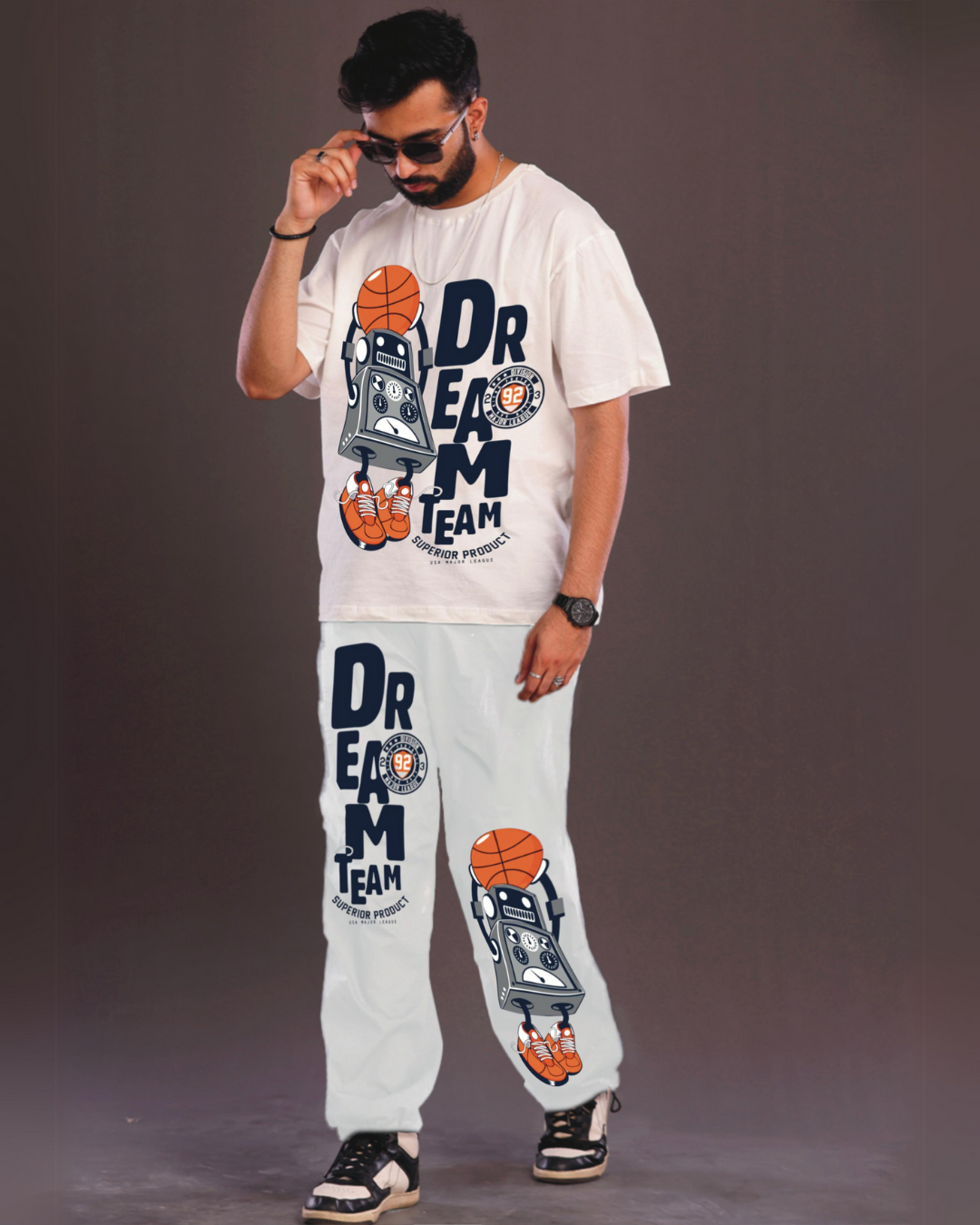 Men's Dream Team Oversized Co-Ord Set - White and White(*)