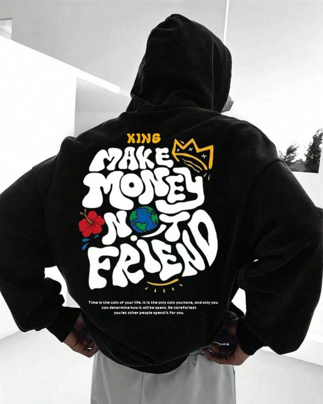 UNISEX BLACK OVERSIZED HOODIE - MAKE MONEY