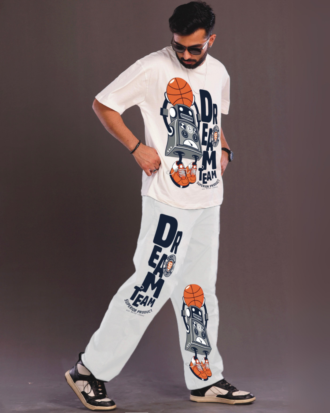 Men's Dream Team Oversized Co-Ord Set - White and White(*)