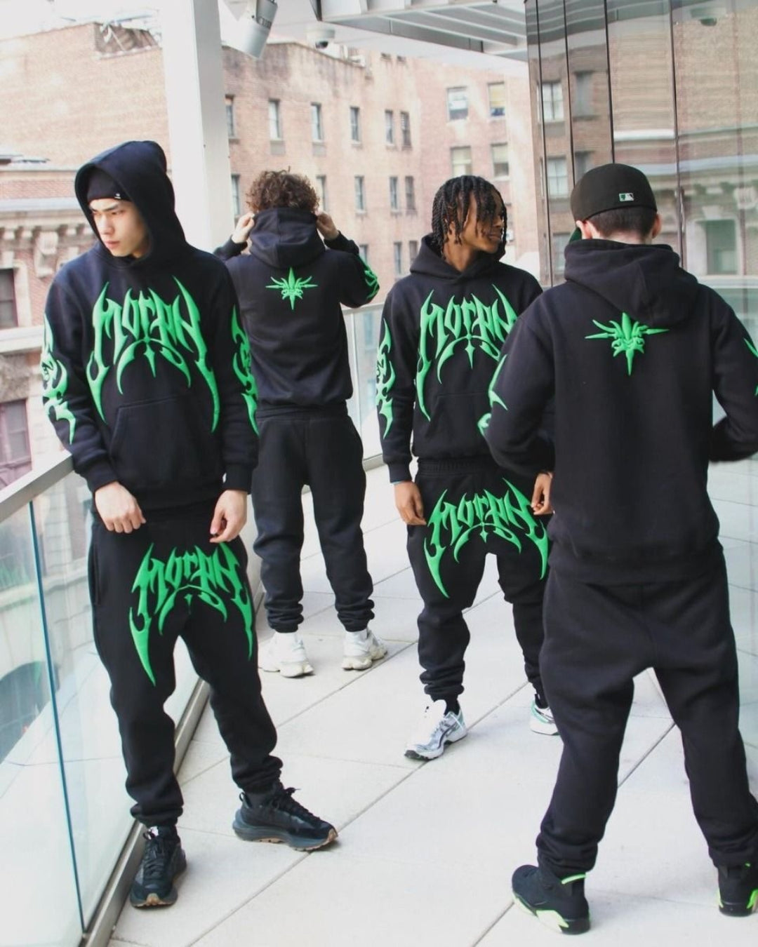 MEN'S GREEN CODE HOODIE OVERSIZED CO-ORD SET - BLACK AND BLACK