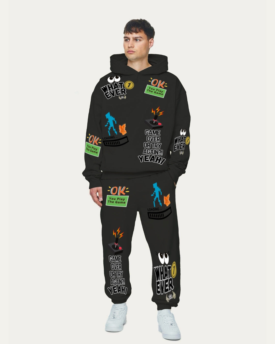 MEN'S GAME OVER OVERSIZED HOODIE CO-ORD SET - BLACK AND BLACK