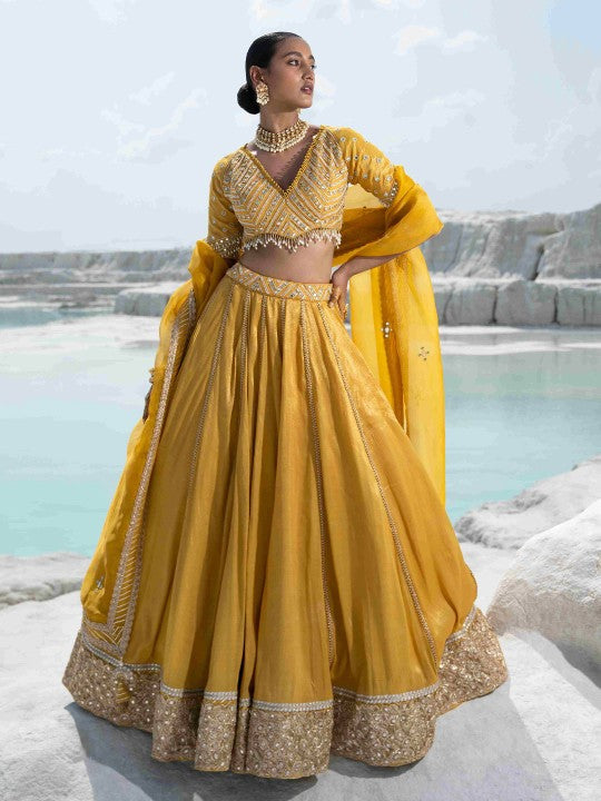 MUSTARD MIRROR LEHENGAS