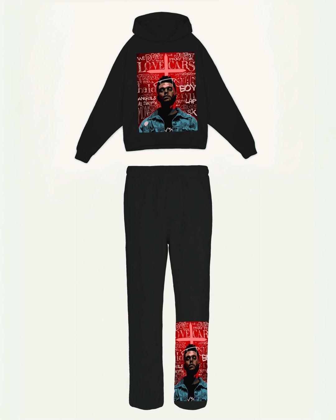 MEN'S STAR BOY HOODIE OVERSIZED CO-ORD SET - BLACK AND BLACK