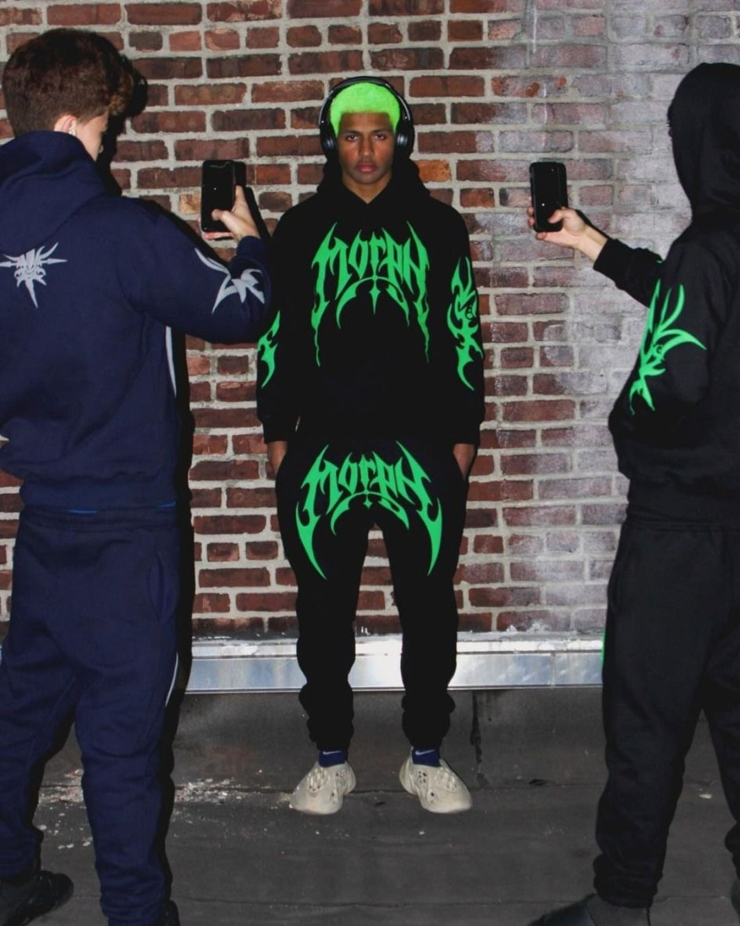 MEN'S GREEN CODE HOODIE OVERSIZED CO-ORD SET - BLACK AND BLACK