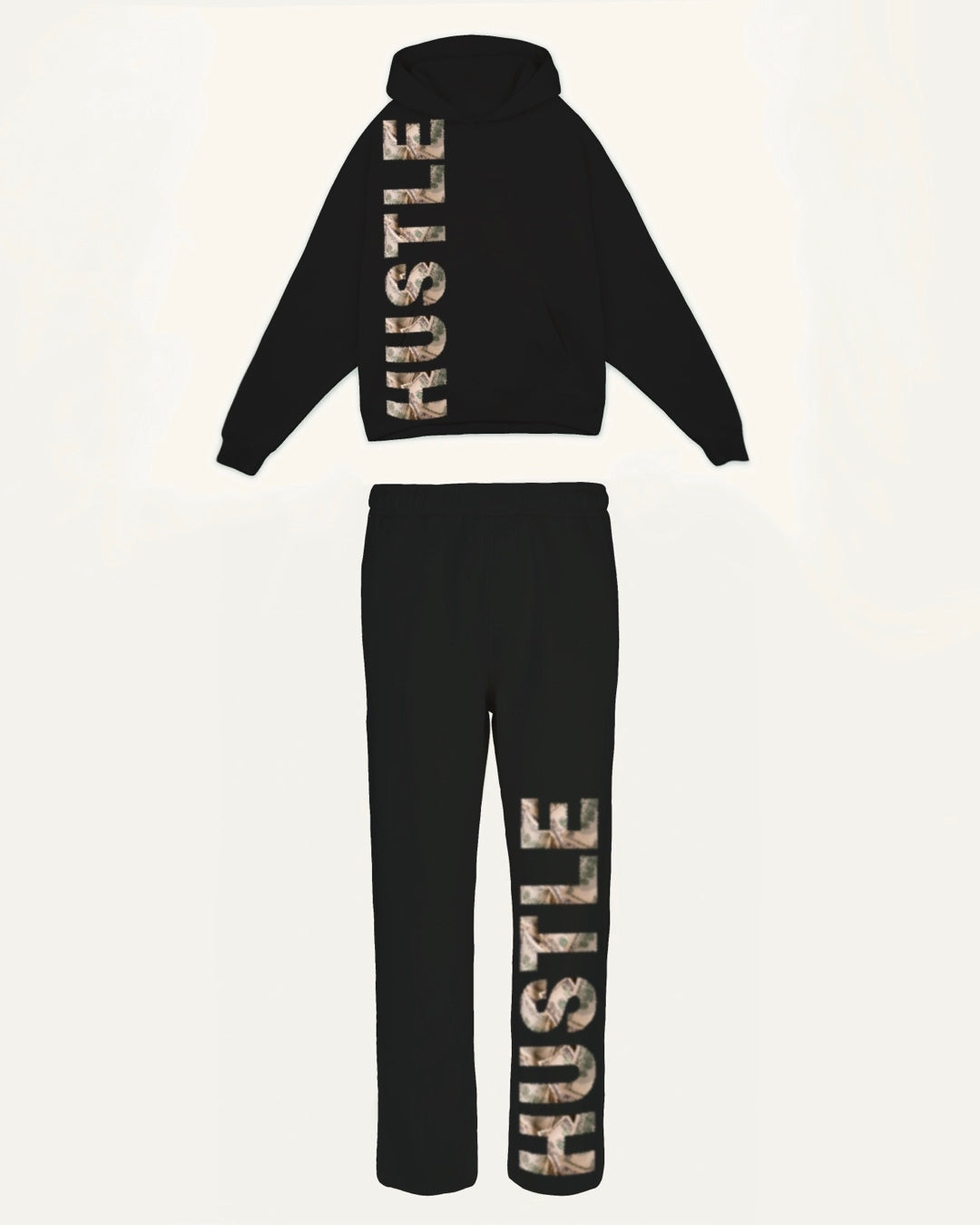 MEN'S HUSTLE OVERSIZED HOODIE CO-ORD SET - BLACK AND BLACK