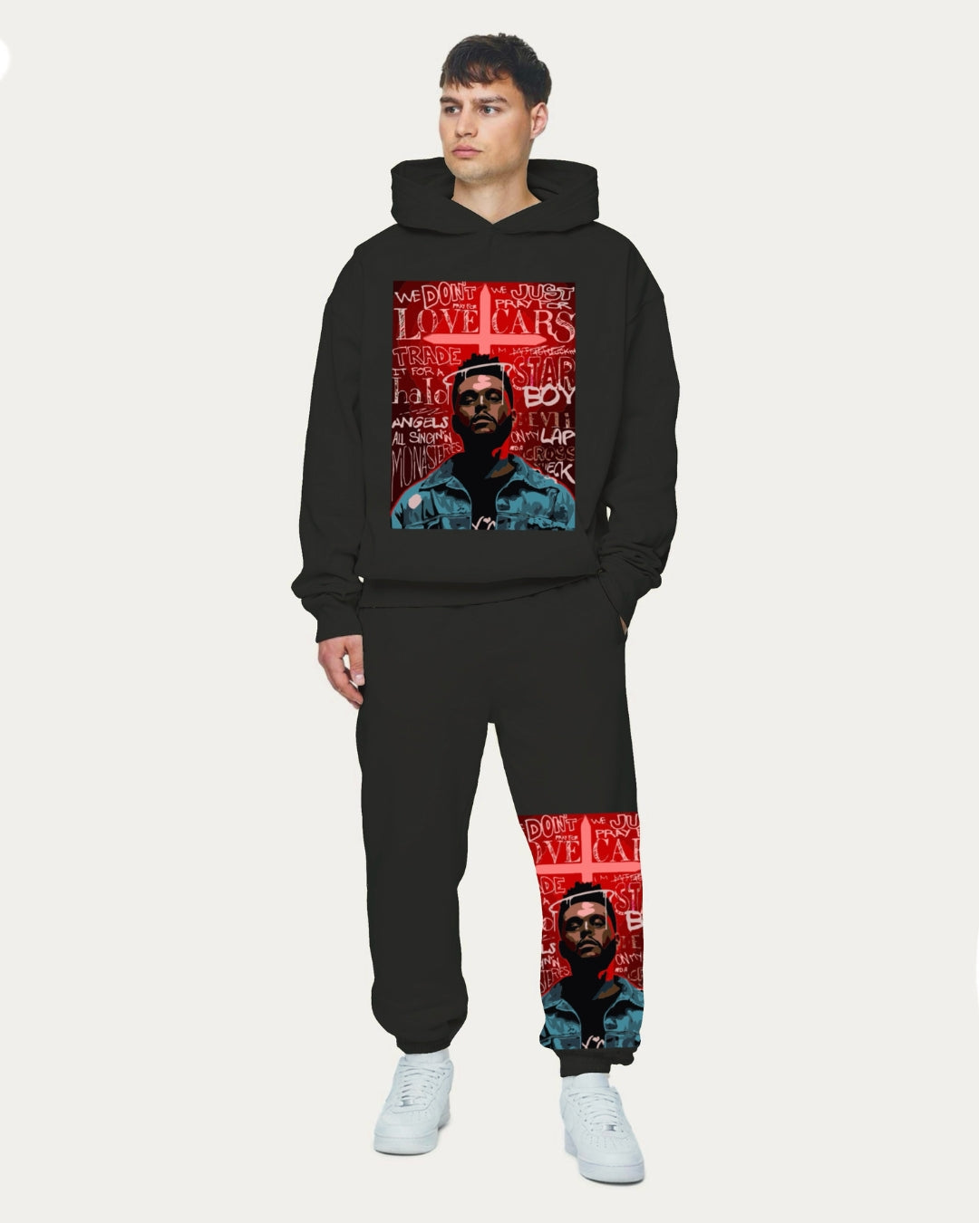 MEN'S STAR BOY HOODIE OVERSIZED CO-ORD SET - BLACK AND BLACK