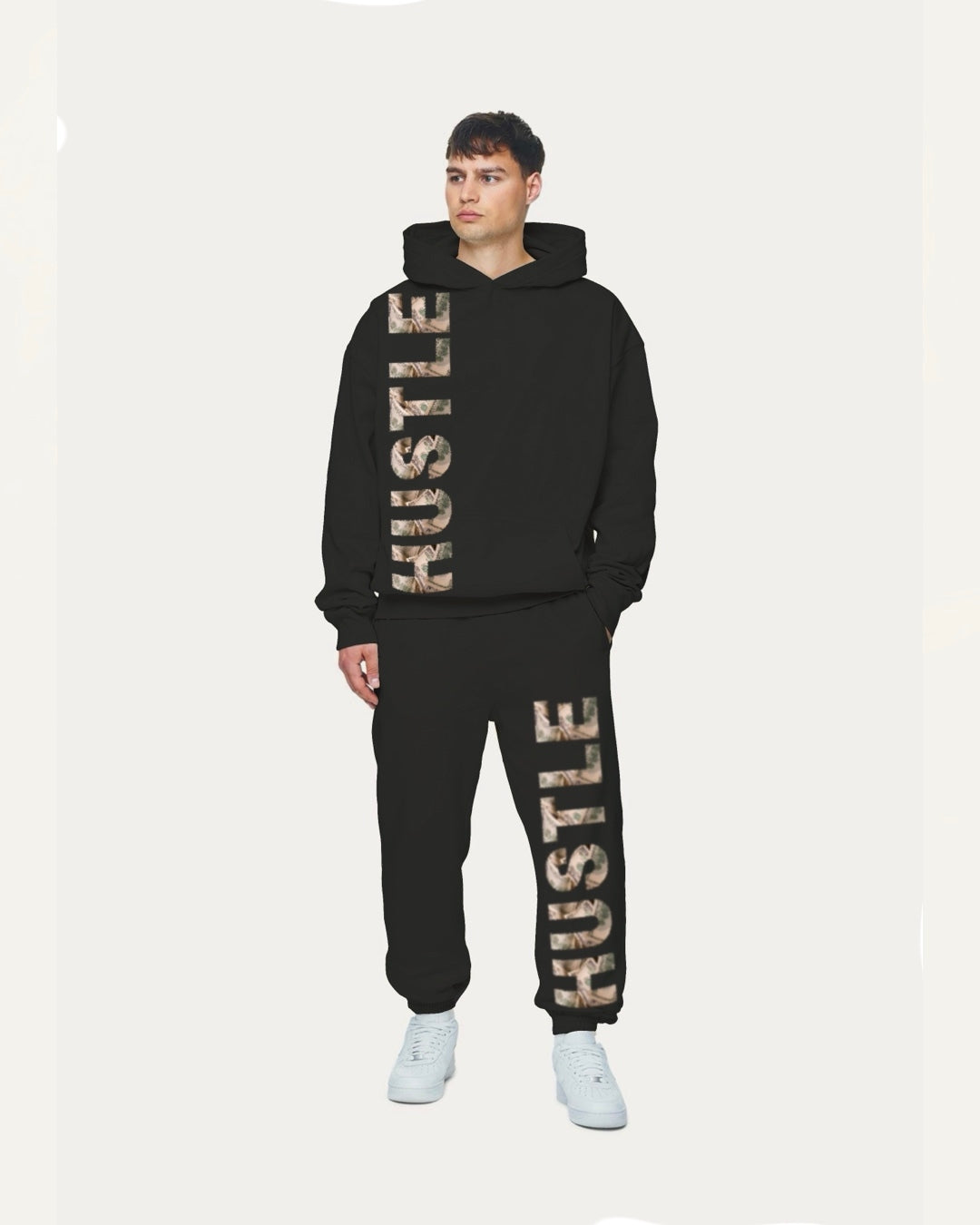 MEN'S HUSTLE OVERSIZED HOODIE CO-ORD SET - BLACK AND BLACK