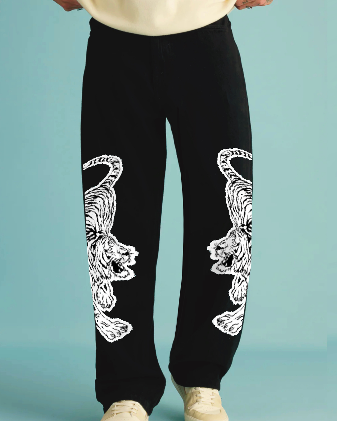 Men's Black Cotton Pants - Snow Tiger(*)