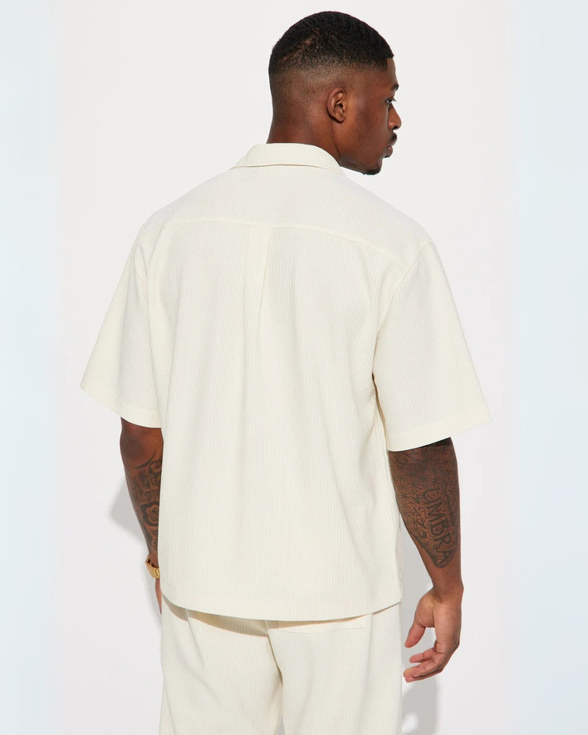 EVIL EYE HALF SLEEVE WHITE OVERSIZED KNITTED SHIRT