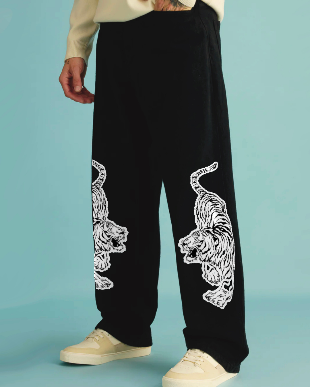 Men's Black Cotton Pants - Snow Tiger(*)