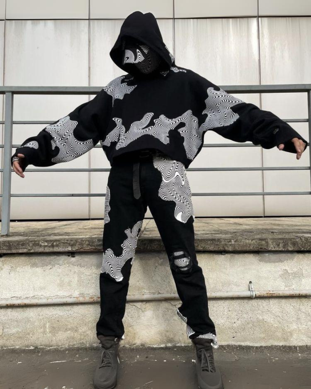 MEN'S WHITE BLOOD HOODIE OVERSIZED CO-ORD SET - BLACK AND BLACK