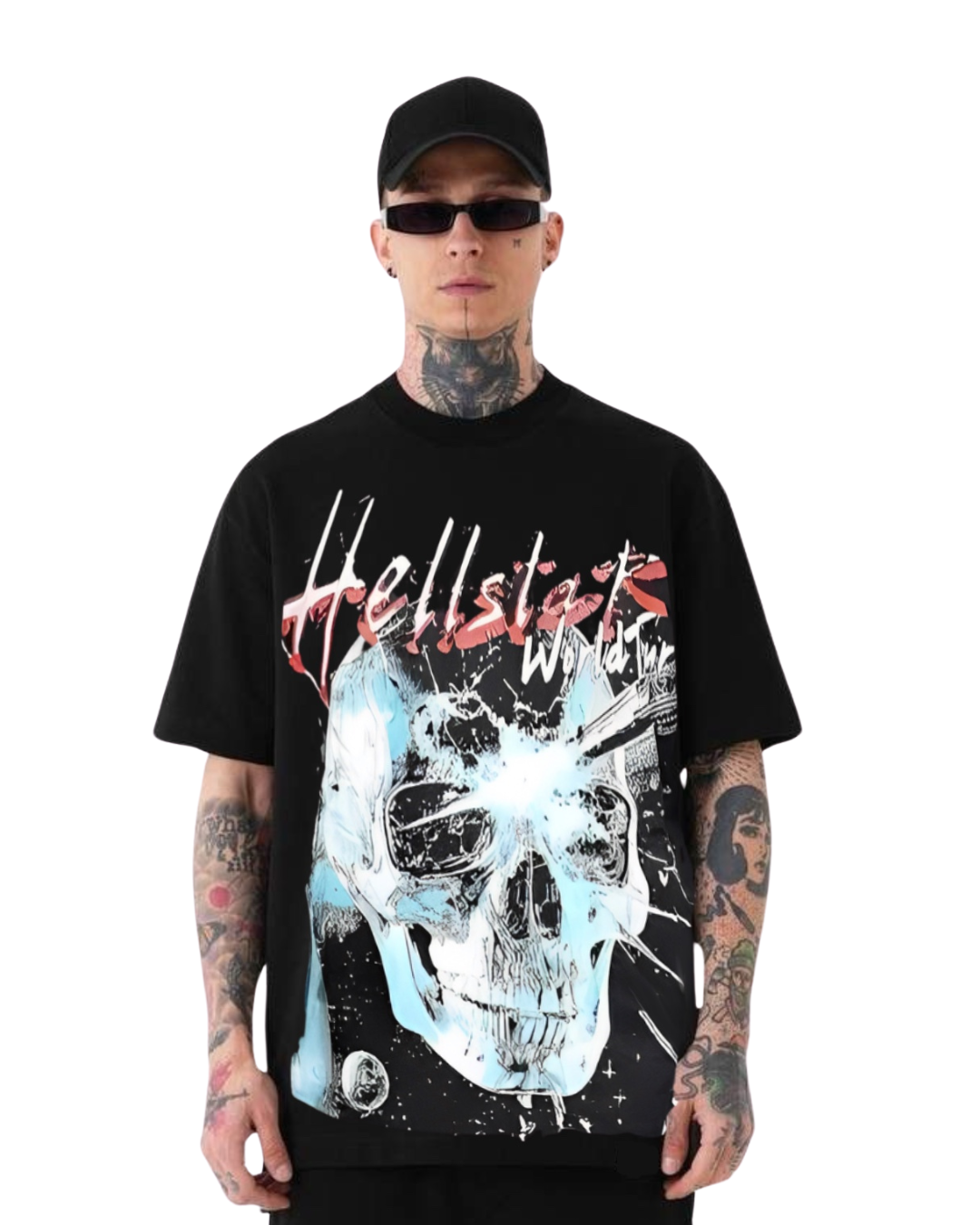 "HELLSTAR BLUE SKULL WORLD" UNISEX EXCLUSIVE OVERSIZED TEE - BLACK(*)