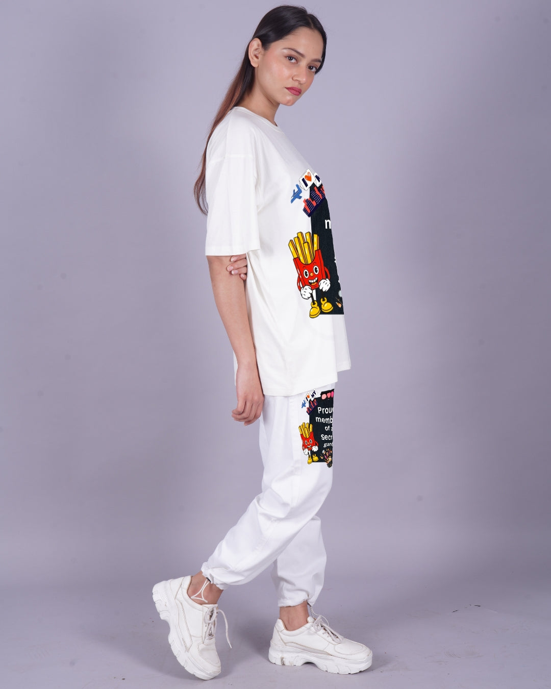 Women Secret Gang Oversized Co-Ord Set - White and White