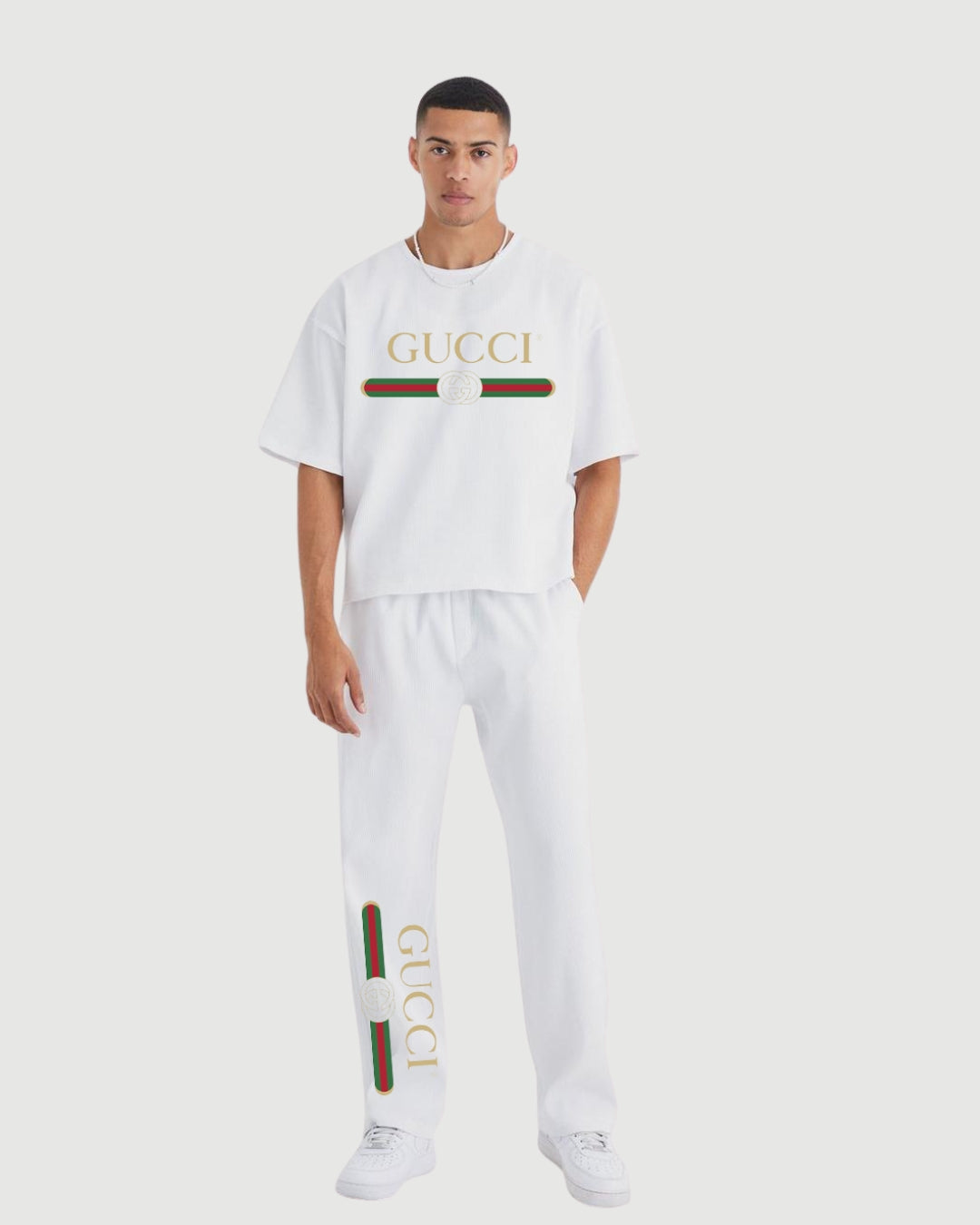 MEN BRANDED OVERSIZED CORD SET - WHITE AND WHITE(*)