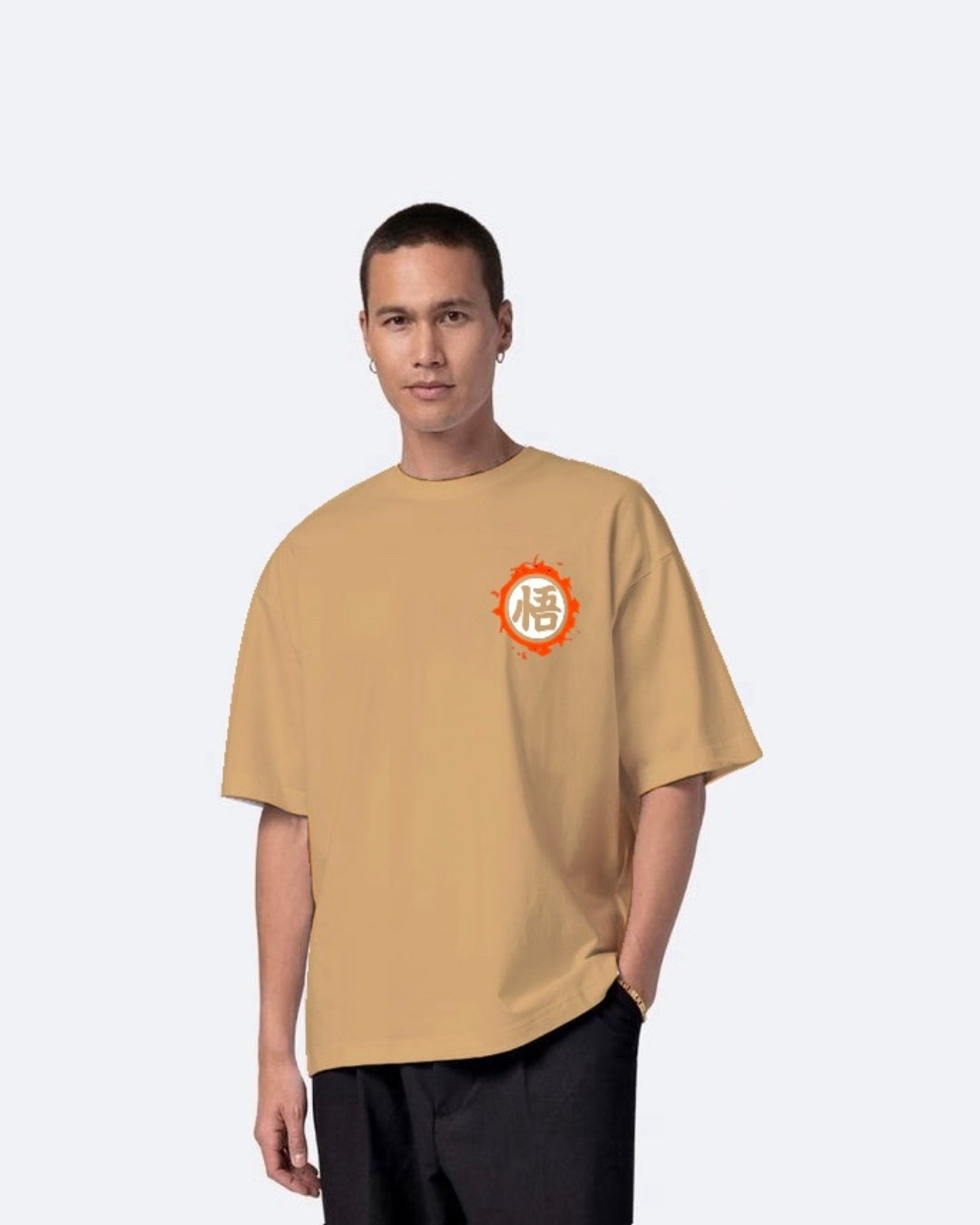 No Signal Design with Men's Beige Oversized T-Shirt(*)