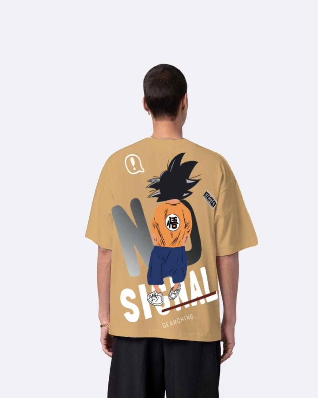 No Signal Design with Men's Beige Oversized T-Shirt(*)