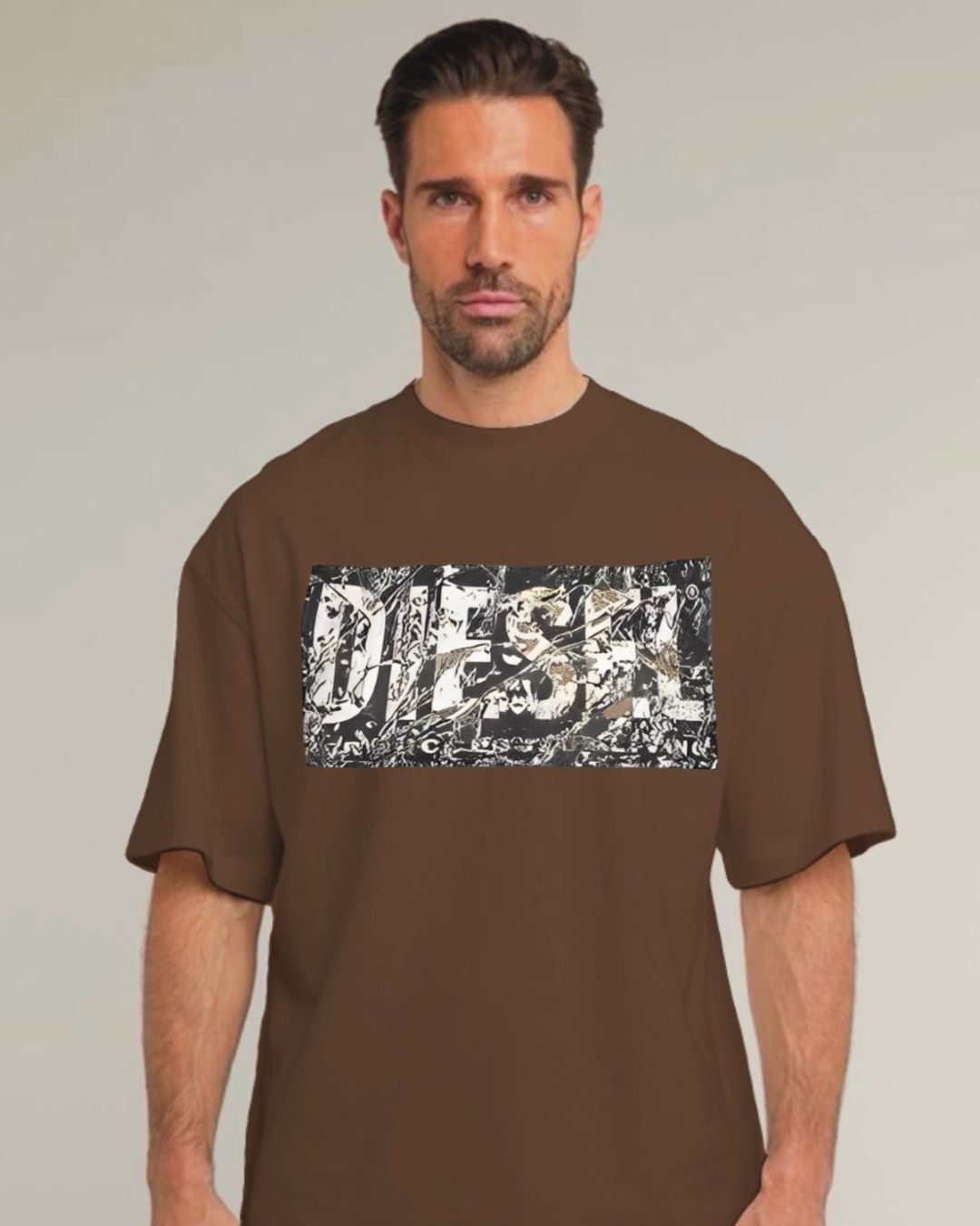 SCRATCH BLOCK UNISEX EXCLUSIVE OVERSIZED TEE - BROWN(*)