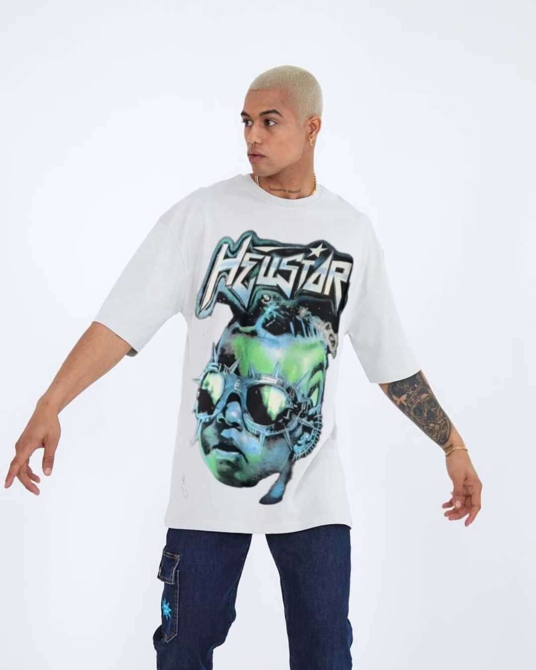 "HELLSTAR CYBER KID" UNISEX EXCLUSIVE OVERSIZED TEE -WHITE