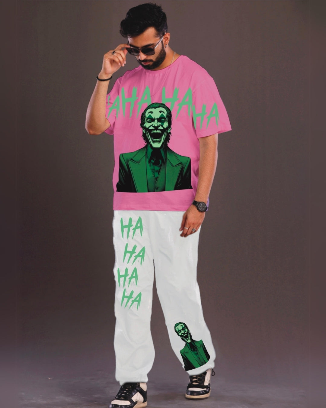 Happy Joker Men's Oversized Pink and White Coord Set(*)
