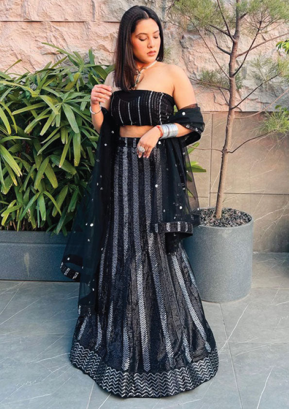 BLACK AND SILVER LEHENGA
