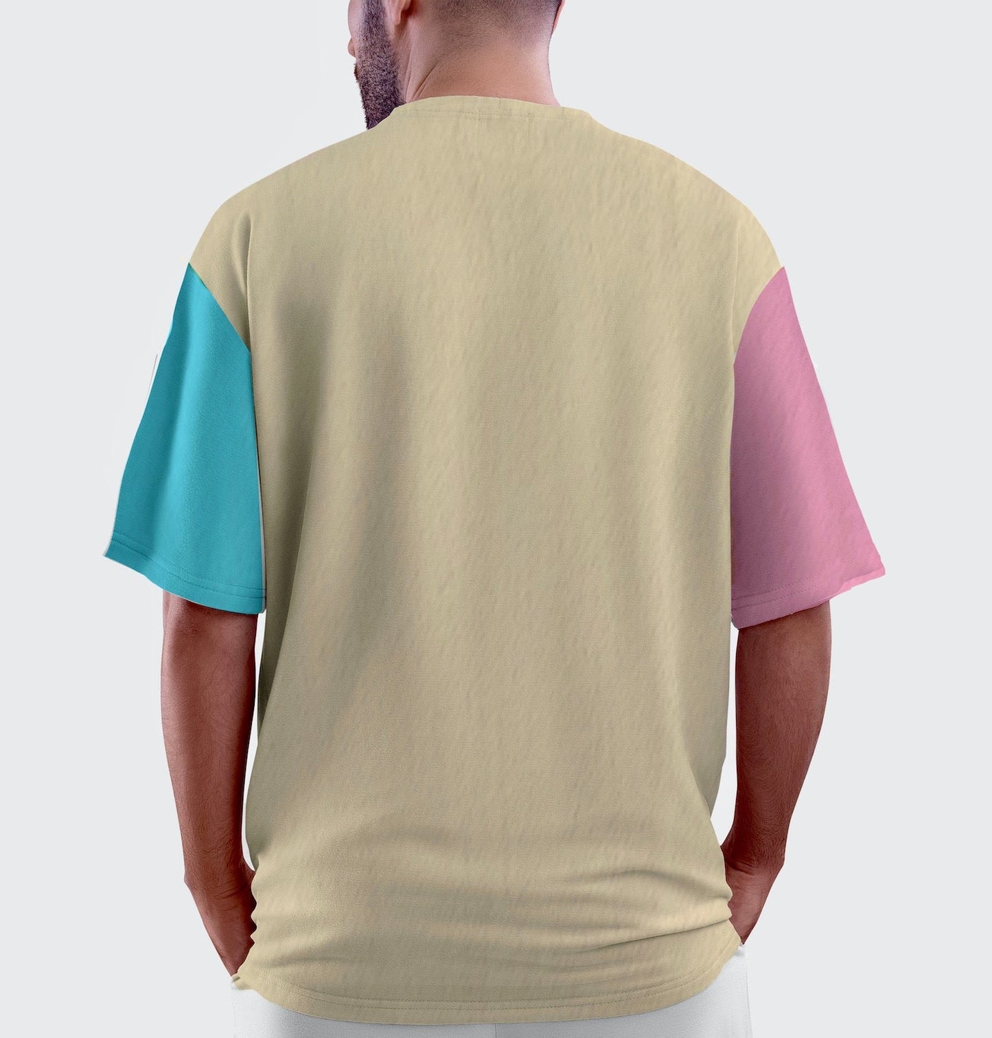 MTV Butter Cream Urban Oversized Fit Tee with Dual Colour Sleeves(*)
