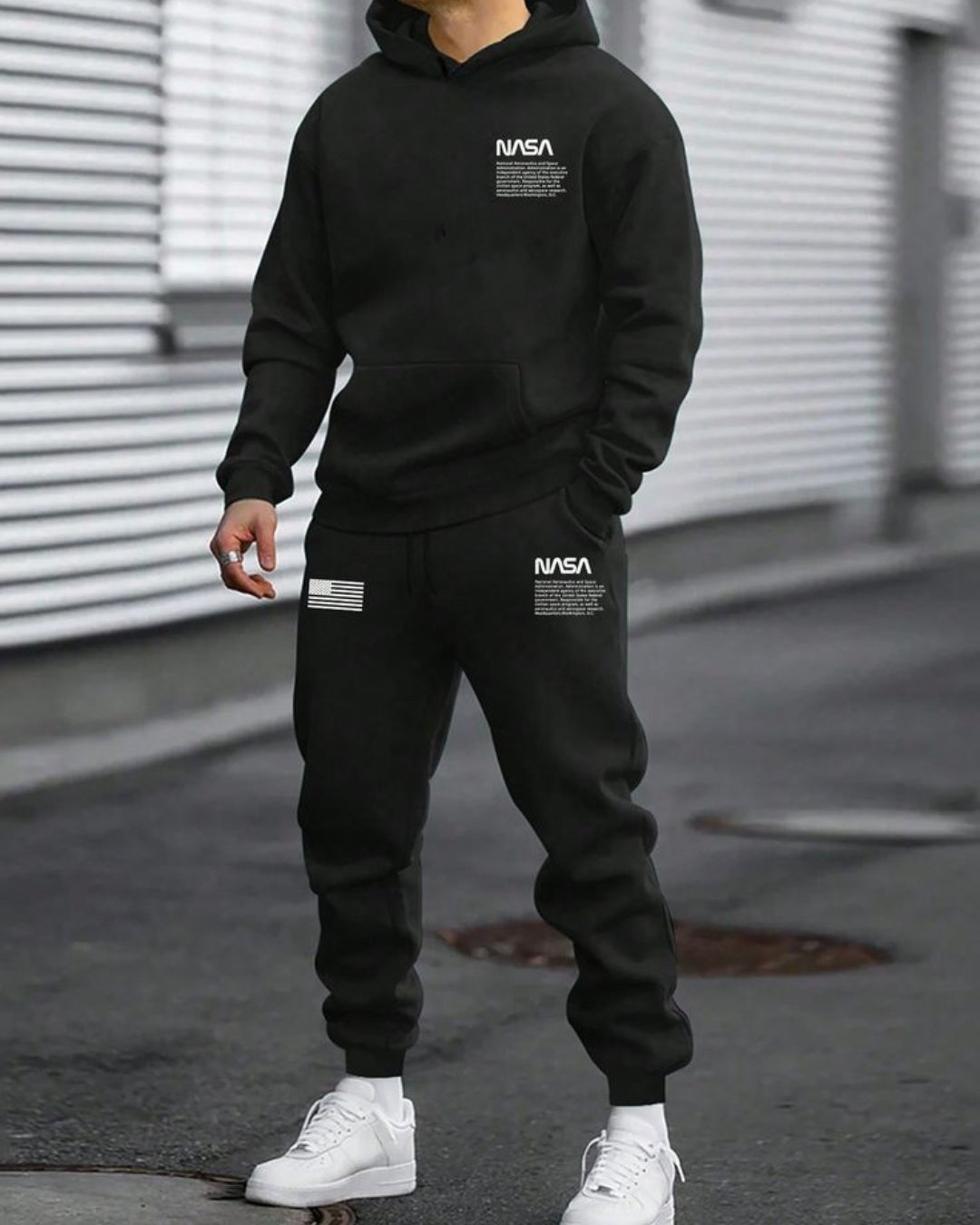 MEN'S NASA OVERSIZED HOODIE CO-ORD SET - BLACK AND BLACK