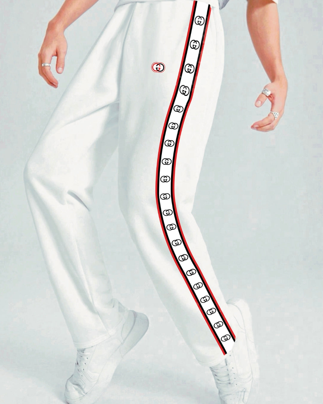 MEN'S DESIGNER WHITE COTTON PANT - GG STRAPS(*)