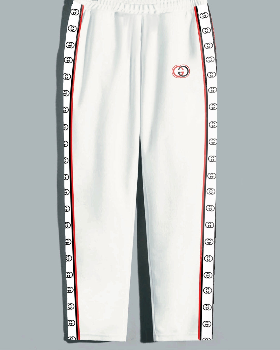 MEN'S DESIGNER WHITE COTTON PANT - GG STRAPS(*)