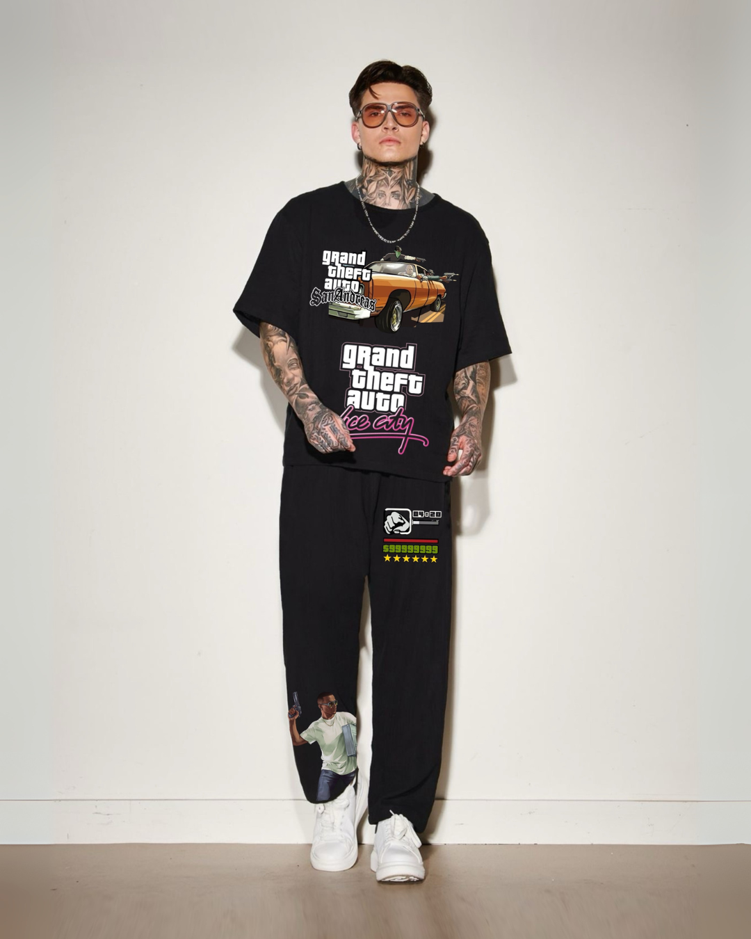MEN'S GTA VICE CITY OVERSIZED CORDSET (BLACK AND BLACK)
