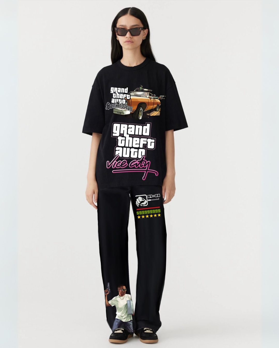 WOMEN'S GTA VICE CITY OVERSIZED CO-ORD SET -( BLACK AND BLACK)