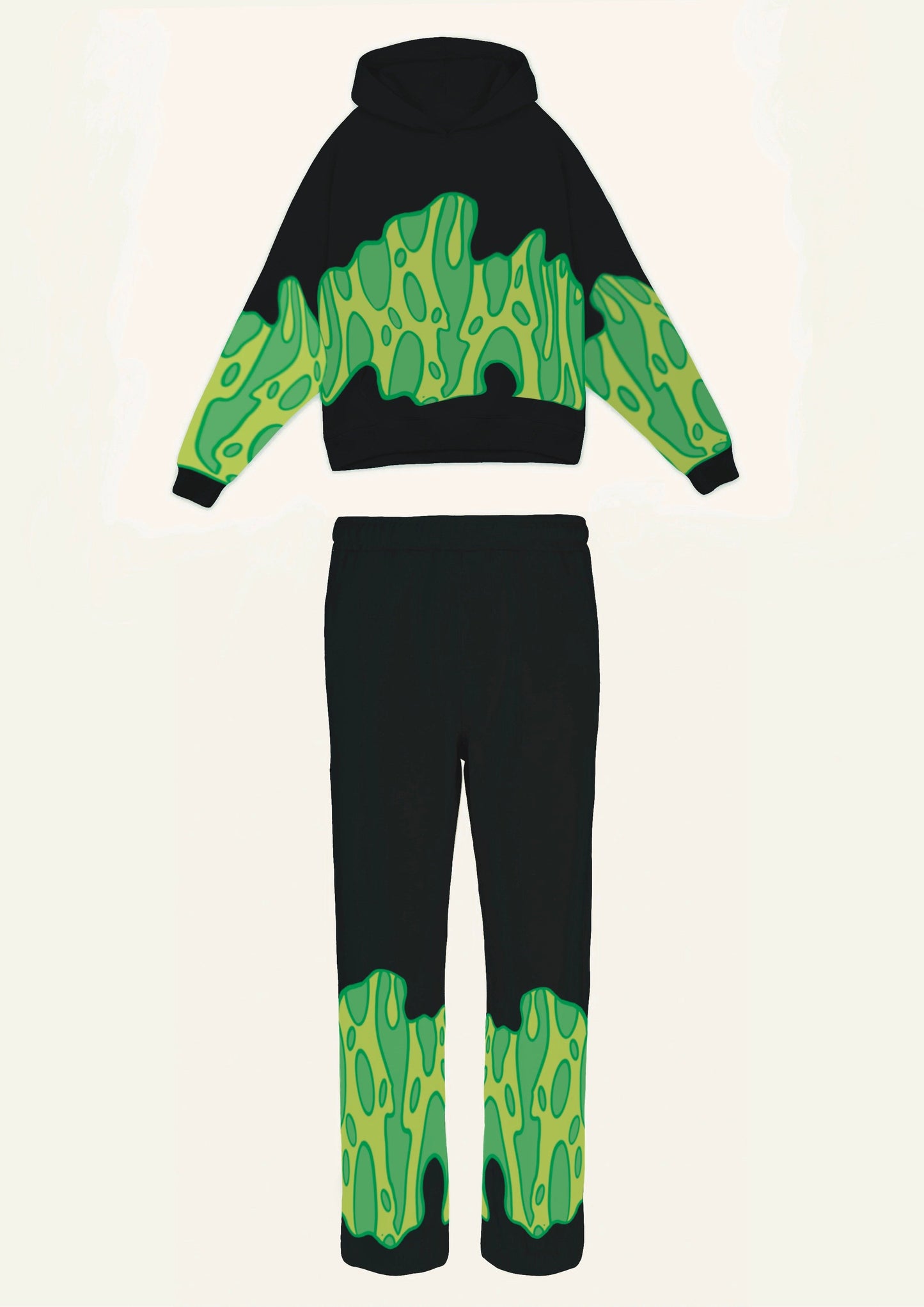 WOMEN GREEN FIRE EDITION HOODIE OVERSIZED CO-ORD SET - BLACK AND BLACK