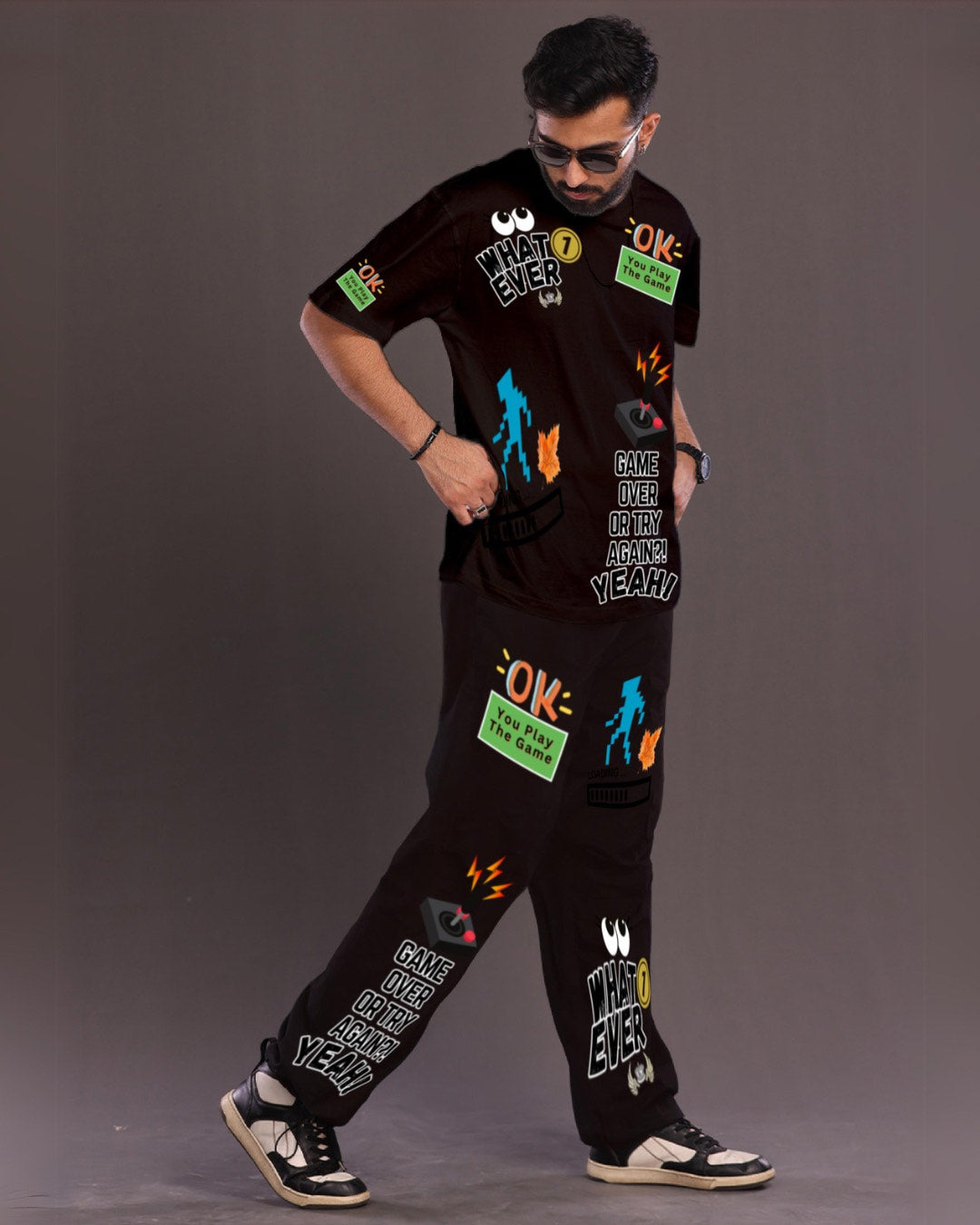 Men's Game Over Oversized Co-Ord Set - Black and Black(*)