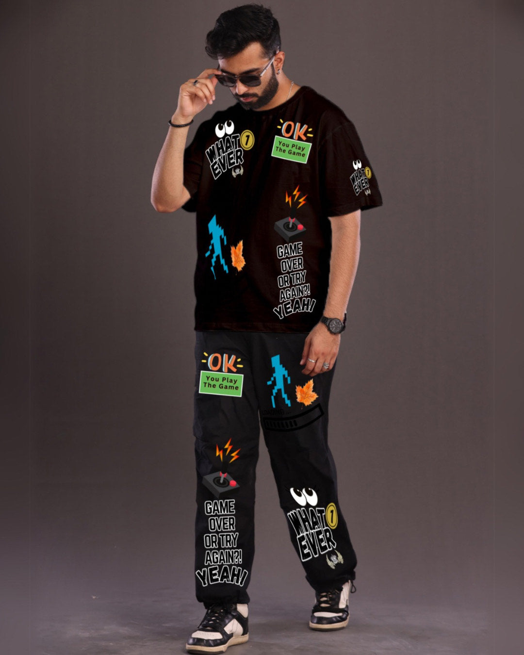 Men's Game Over Oversized Co-Ord Set - Black and Black(*)