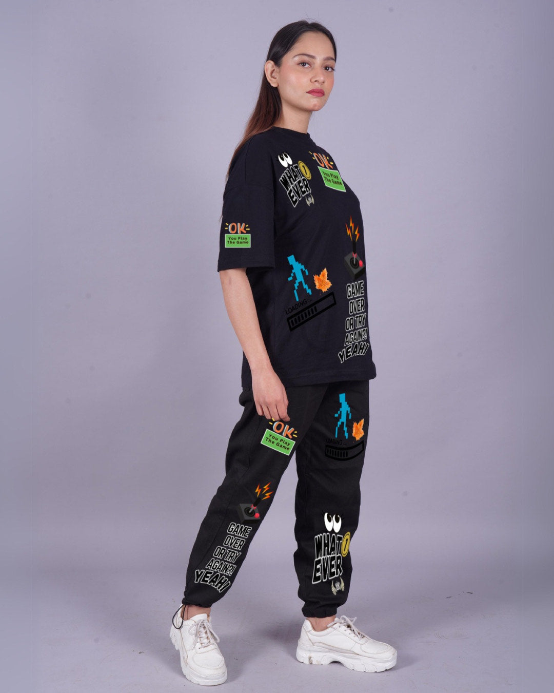 Women Game Over Oversized Co-Ord Set - Black And Black(*)