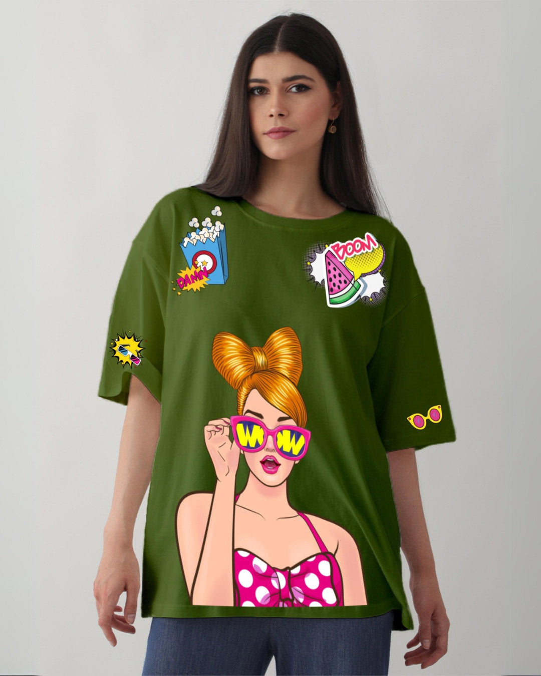 Pack of 2 Women's Oversized Tees - Wow Vibe & I Don't Care Graphic