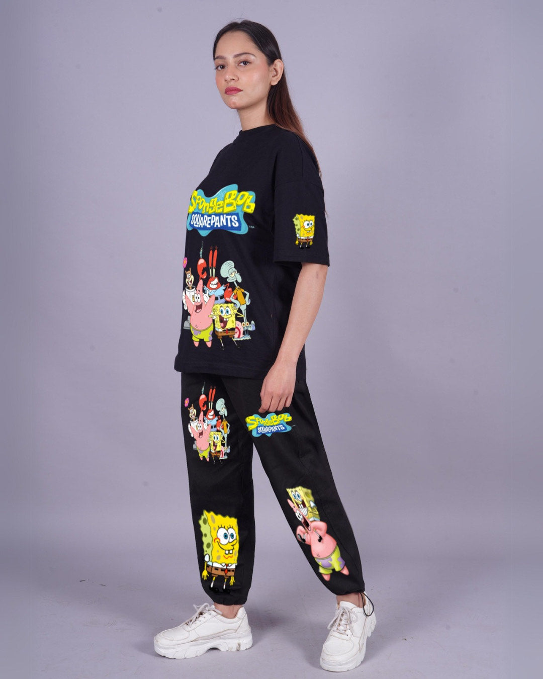 Women SpongeBob Oversized Co-Ord Set - Black and Black(*)