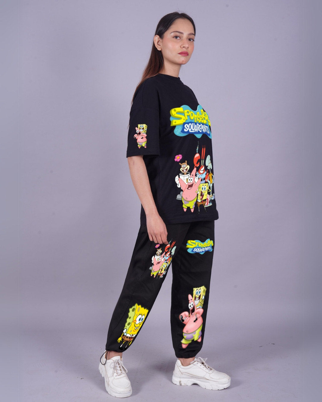 Women SpongeBob Oversized Co-Ord Set - Black and Black(*)