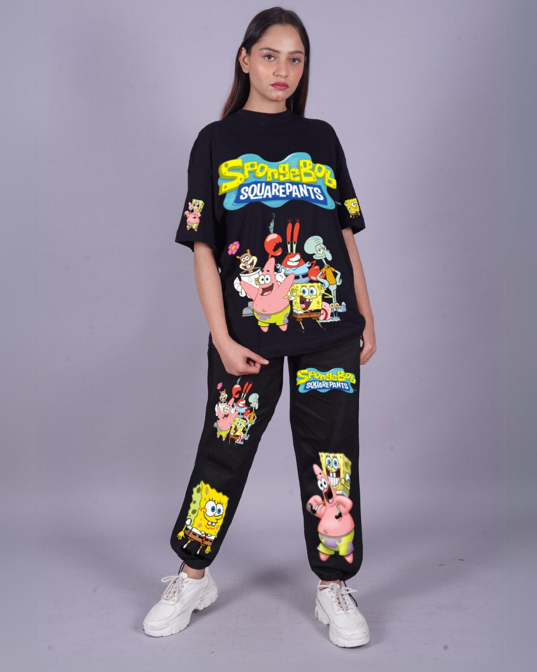 Women SpongeBob Oversized Co-Ord Set - Black and Black(*)