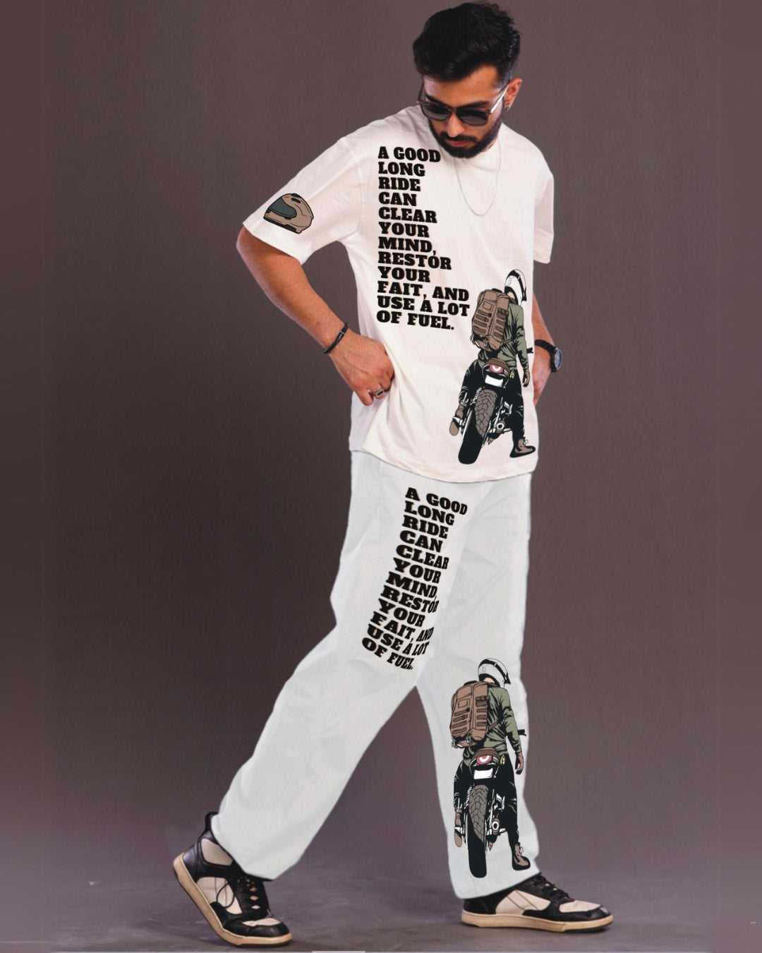 Men's Bike Lover Oversized Co-Ord Set - White and White(*)