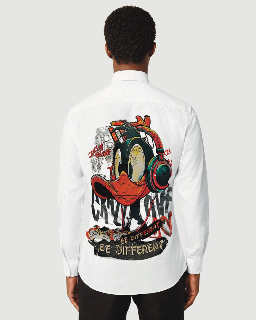 IT'S CRAZY LOVE DUCK FULL SLEEVE WHITE OVERSIZED KNITTED SHIRT(*)