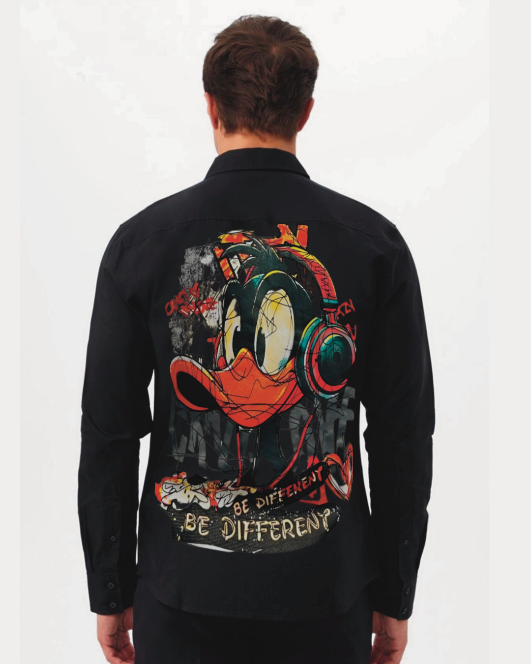 IT'S CRAZY LOVE DUCK FULL SLEEVE BLACK OVERSIZED KNITTED SHIRT