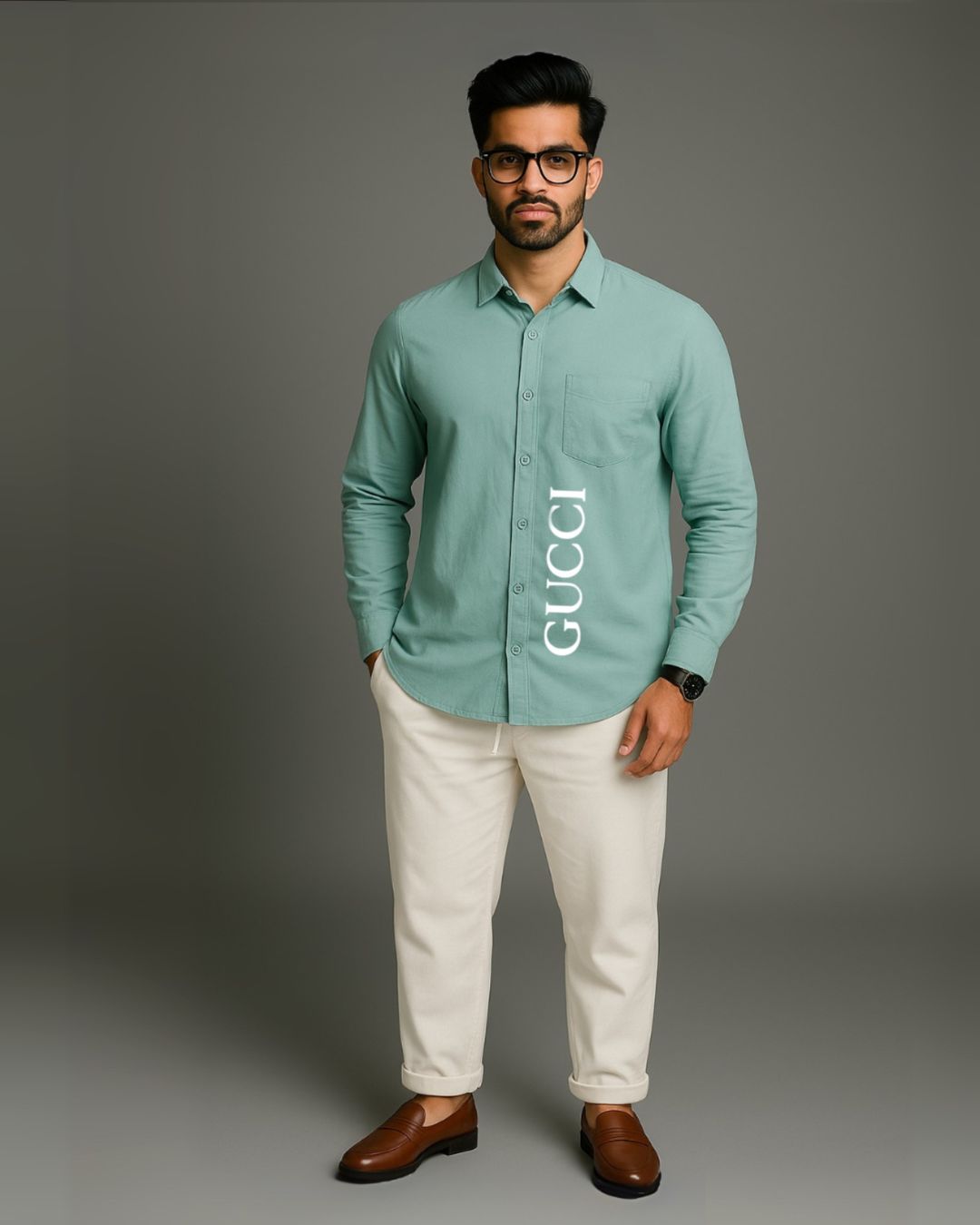 MEN'S GUCCI SNAKE FULL SLEEVE GREEN SHIRT (*)
