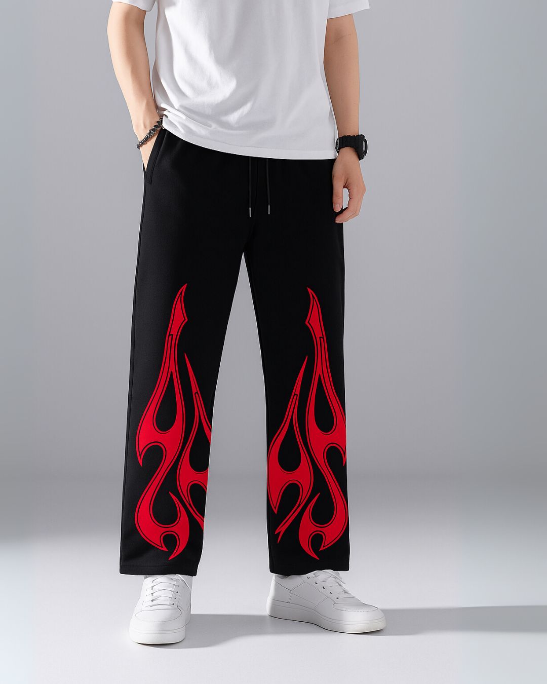 MEN'S RED BLAZE BLACK COTTON PANTS