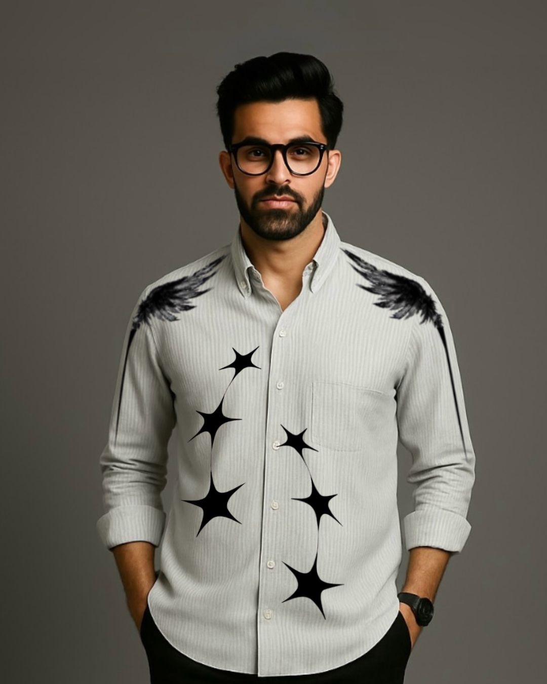 MEN'S STAR ANGEL FULL SLEEVE STRIPE SHIRT