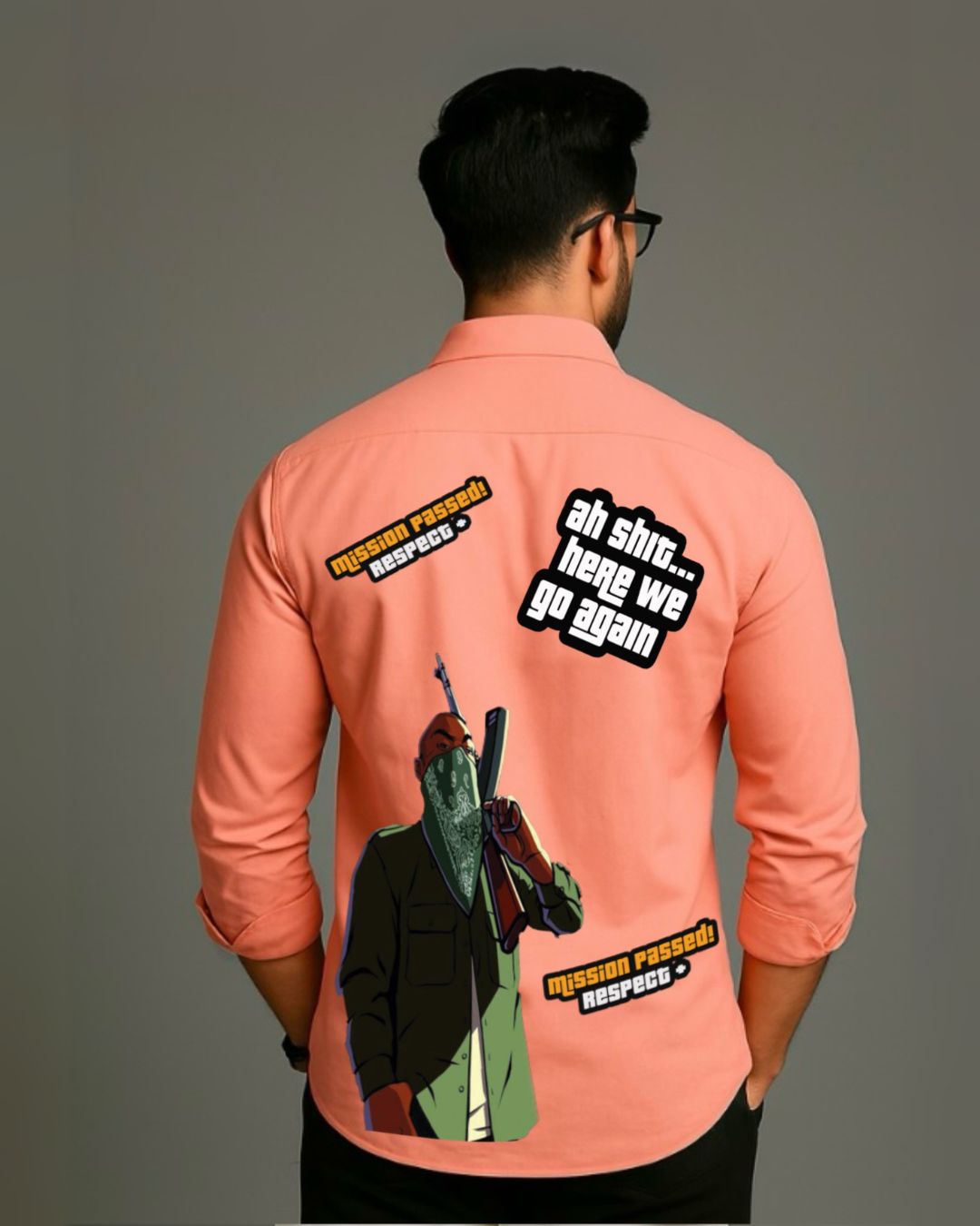 MEN'S GTA FULL SLEEVE PEACH SHIRT(*)