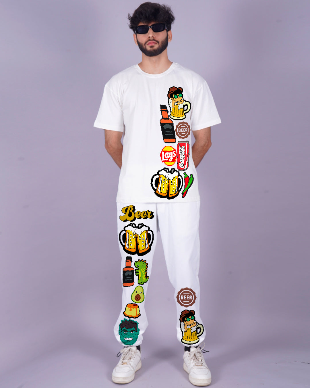 Men's Two Piece Beerfood Oversized Co-ord Set in White(*)