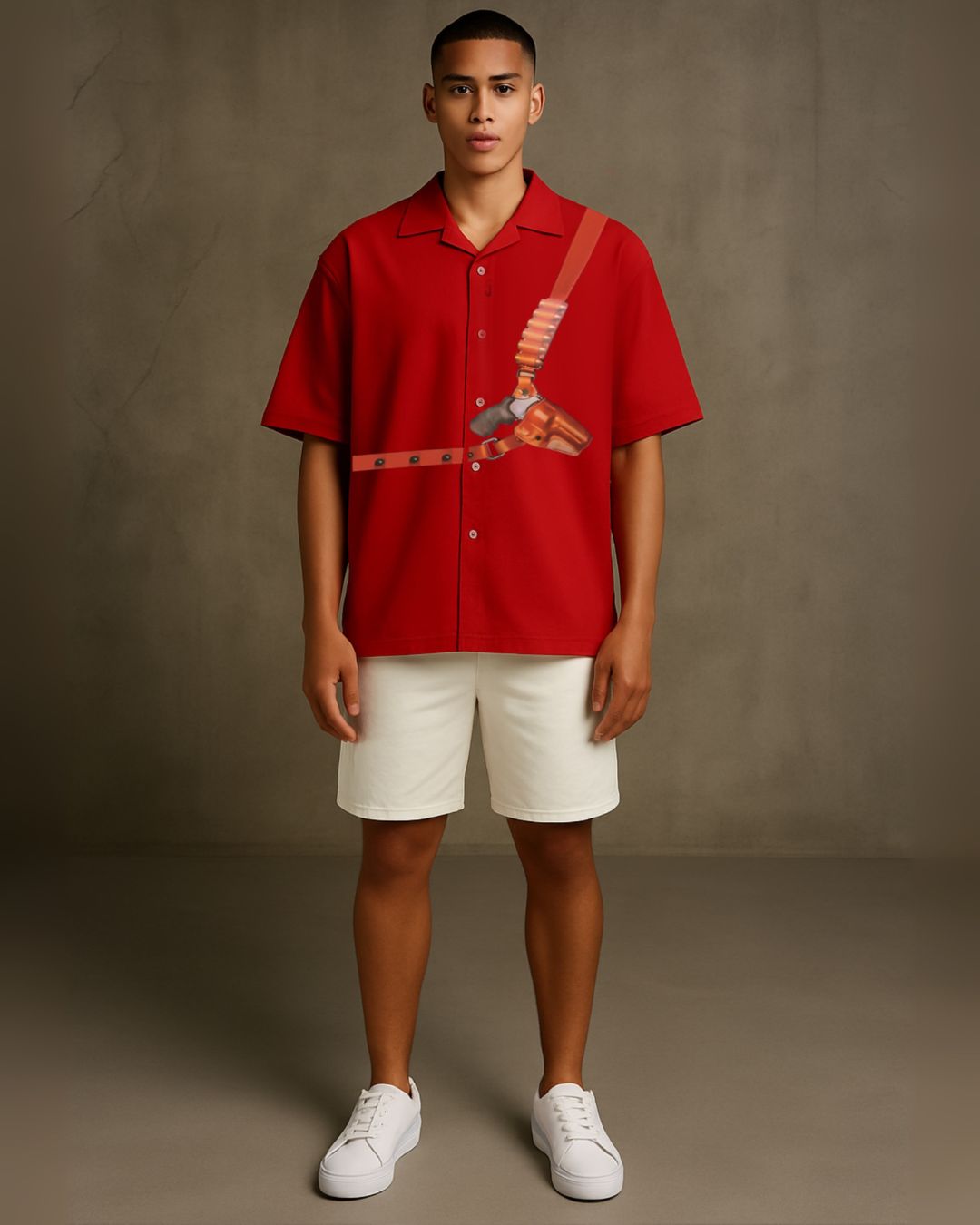 TAMANCHA HALF SLEEVE SHIRT WITH SHORTS CORDSET (RED AND WHITE )(*)